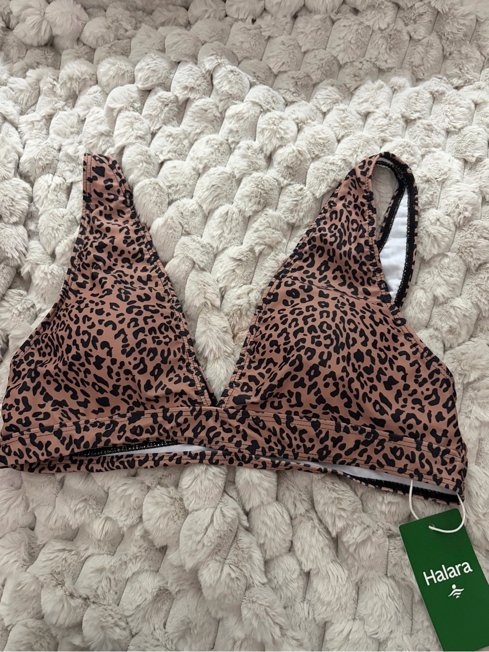 HALARA Leopard Print Triangle Bralette in Brown and Black Lg